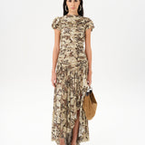 ADELINE - Printed velvet maxi dress with gathered ruching