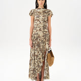 ADELINE - Printed velvet maxi dress with gathered ruching