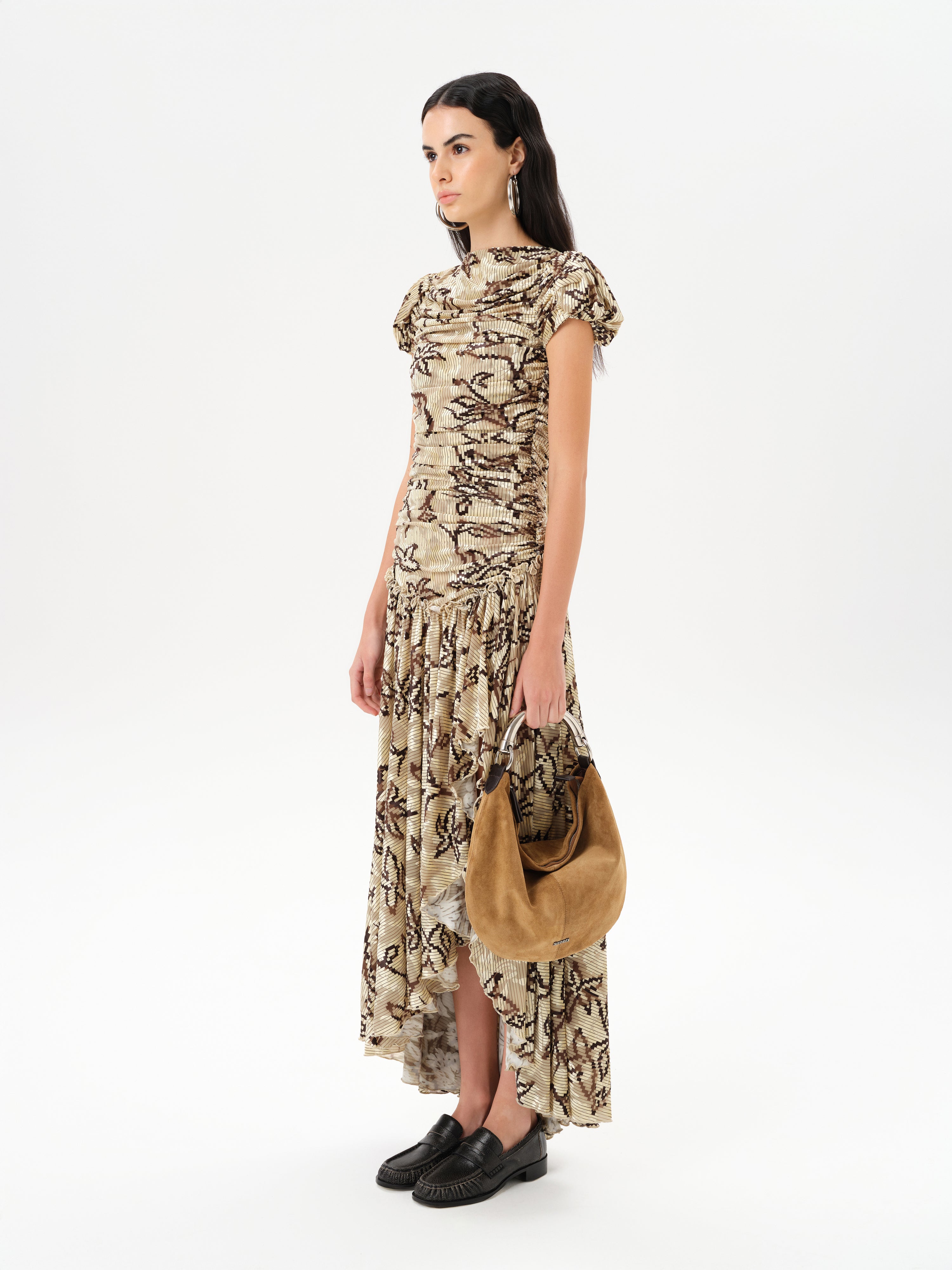 ADELINE - Printed velvet maxi dress with gathered ruching