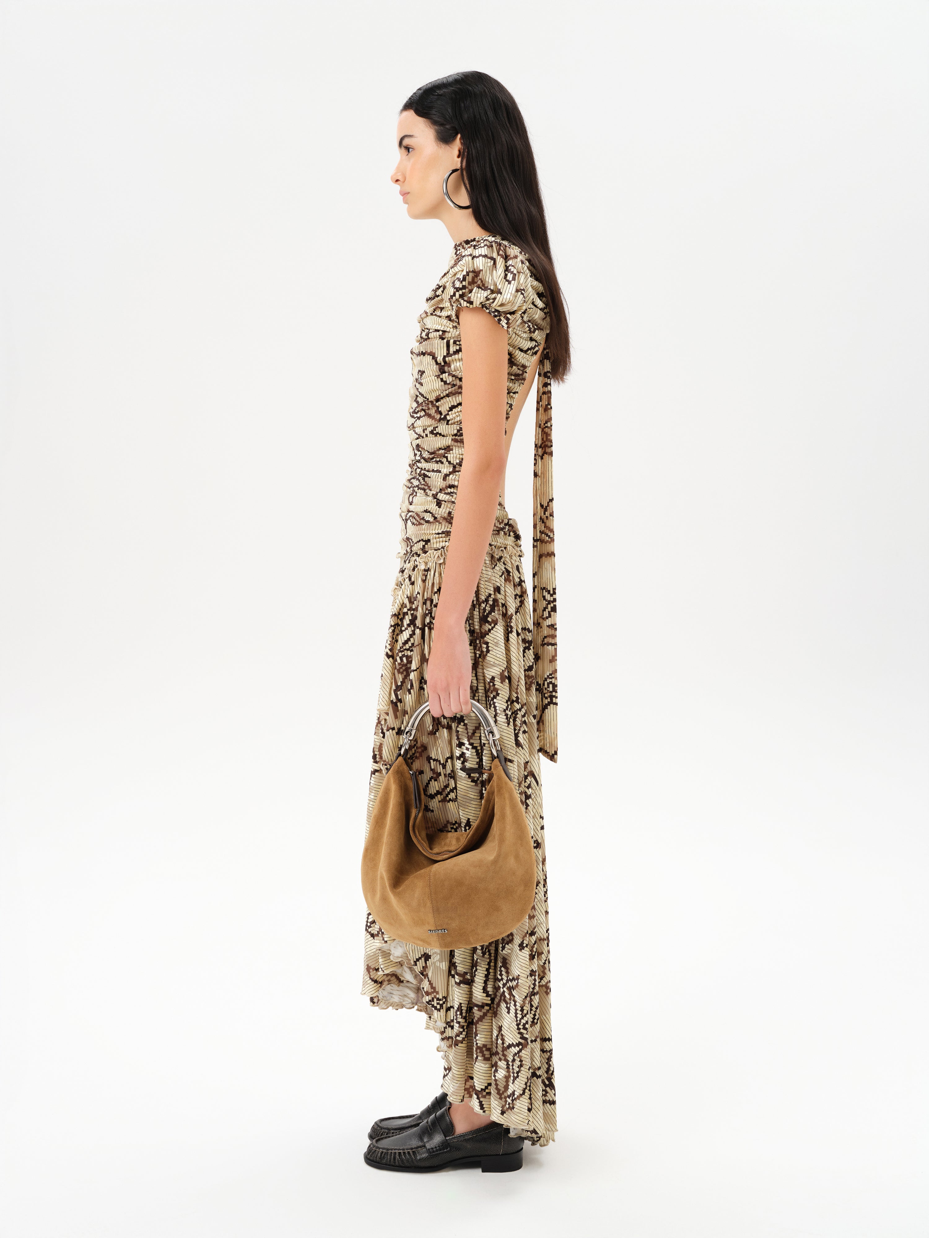 ADELINE - Printed velvet maxi dress with gathered ruching