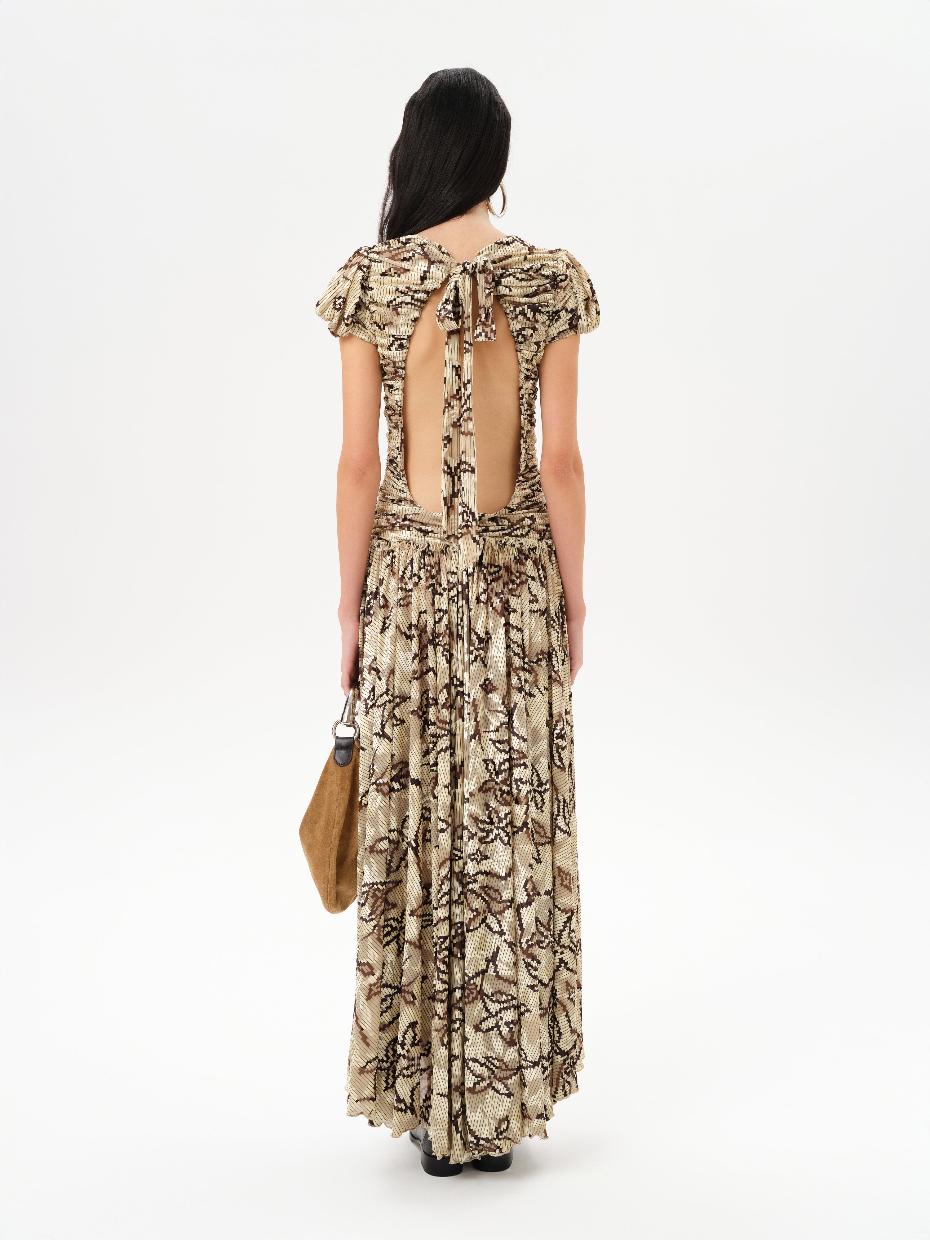 ADELINE - Printed velvet maxi dress with gathered ruching