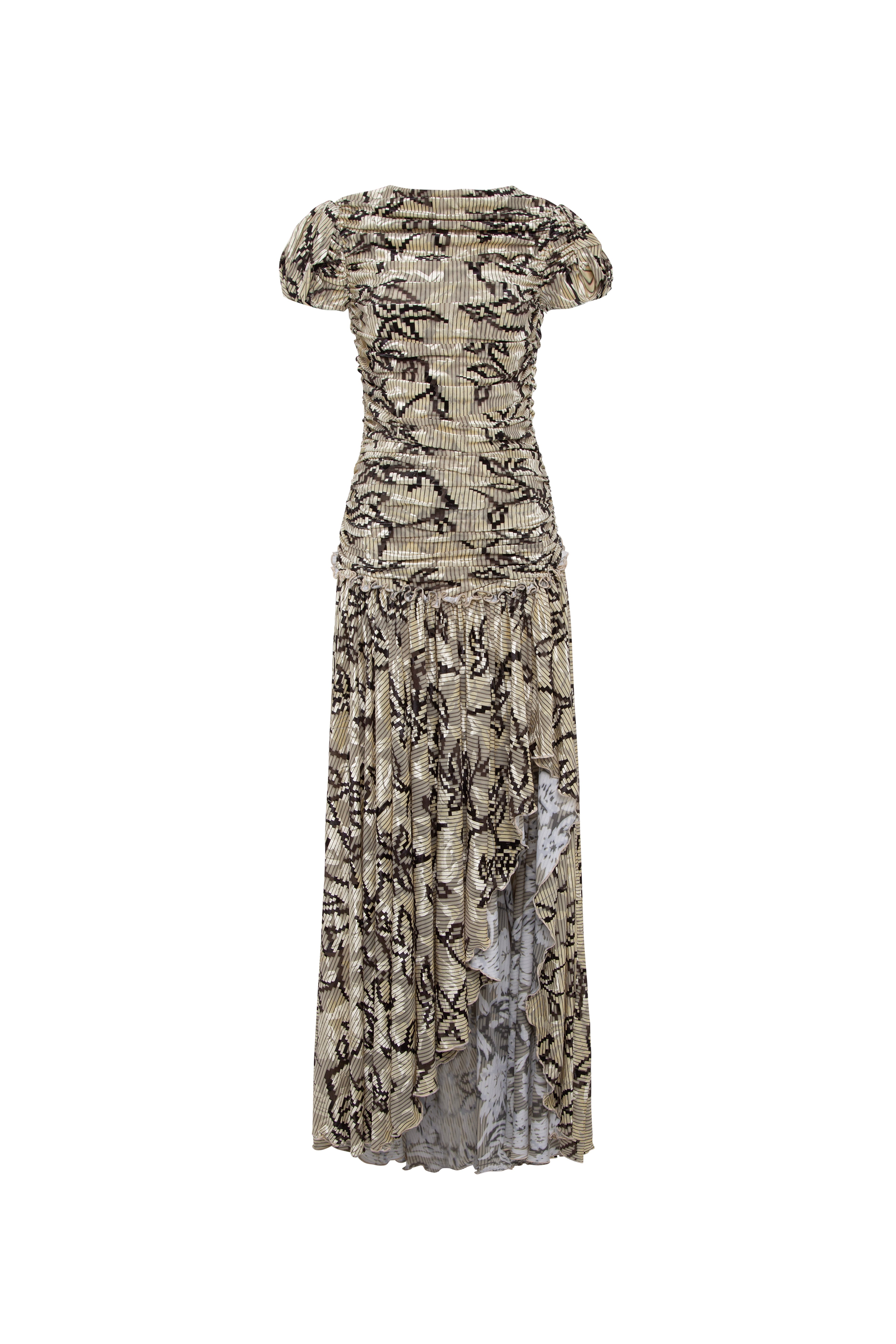 ADELINE - Printed velvet maxi dress with gathered ruching