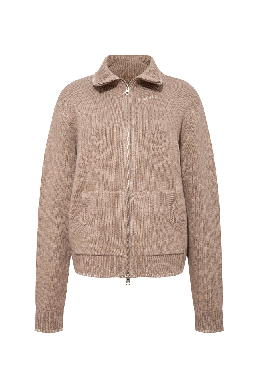 AISHA - Zip-up cardigan with stitch detailing and front pockets