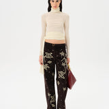 ALBA - Fitted long-sleeve mesh top with side tie detail