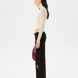 ALBA - Fitted long-sleeve mesh top with side tie detail