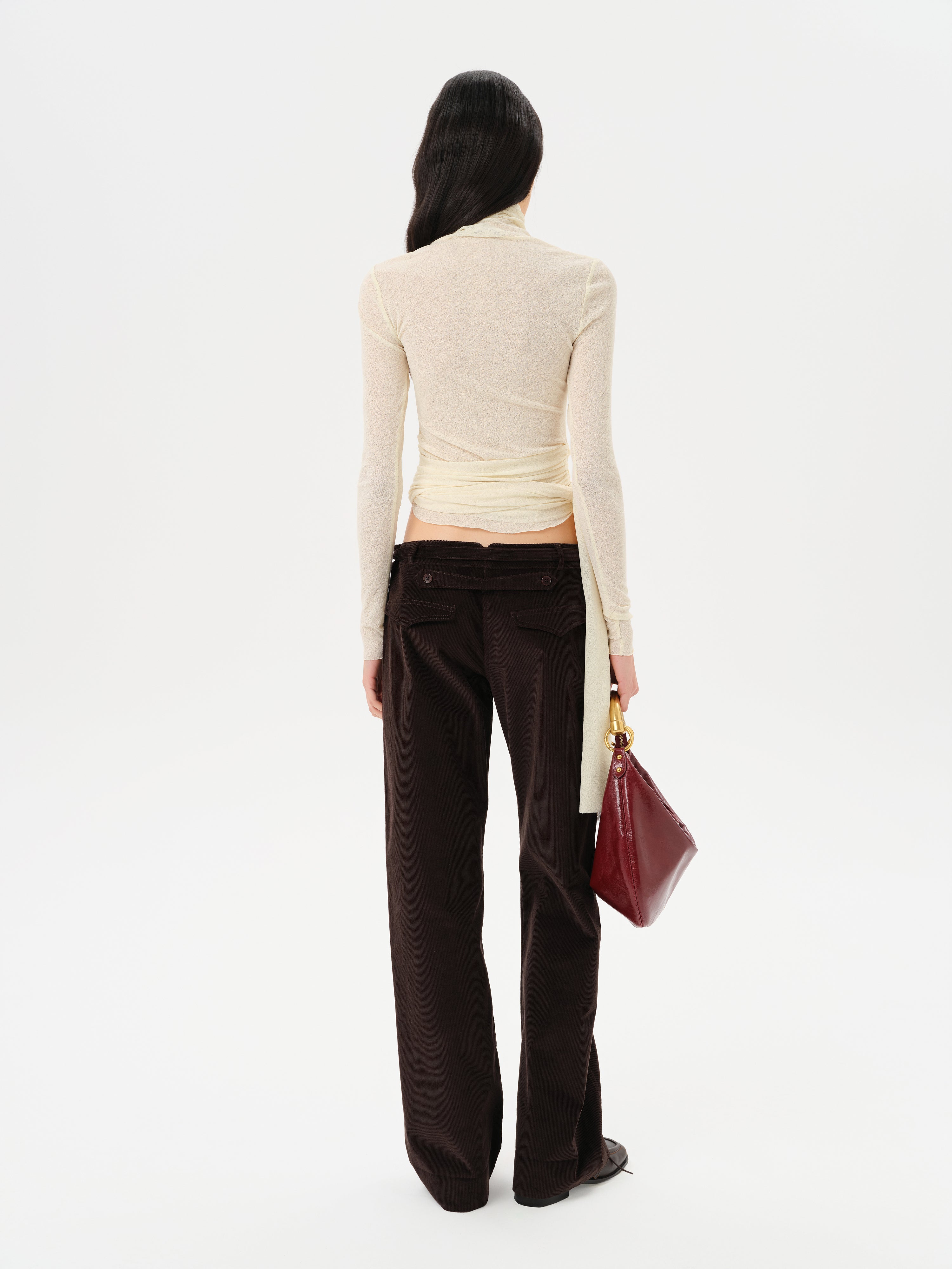 ALBA - Fitted long-sleeve mesh top with side tie detail
