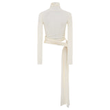 ALBA - Fitted long-sleeve mesh top with side tie detail
