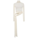 ALBA - Fitted long-sleeve mesh top with side tie detail