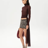 ALBA - Fitted long-sleeve mesh top with side tie detail
