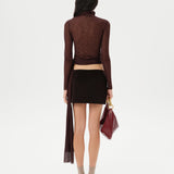 ALBA - Fitted long-sleeve mesh top with side tie detail