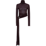 ALBA - Fitted long-sleeve mesh top with side tie detail