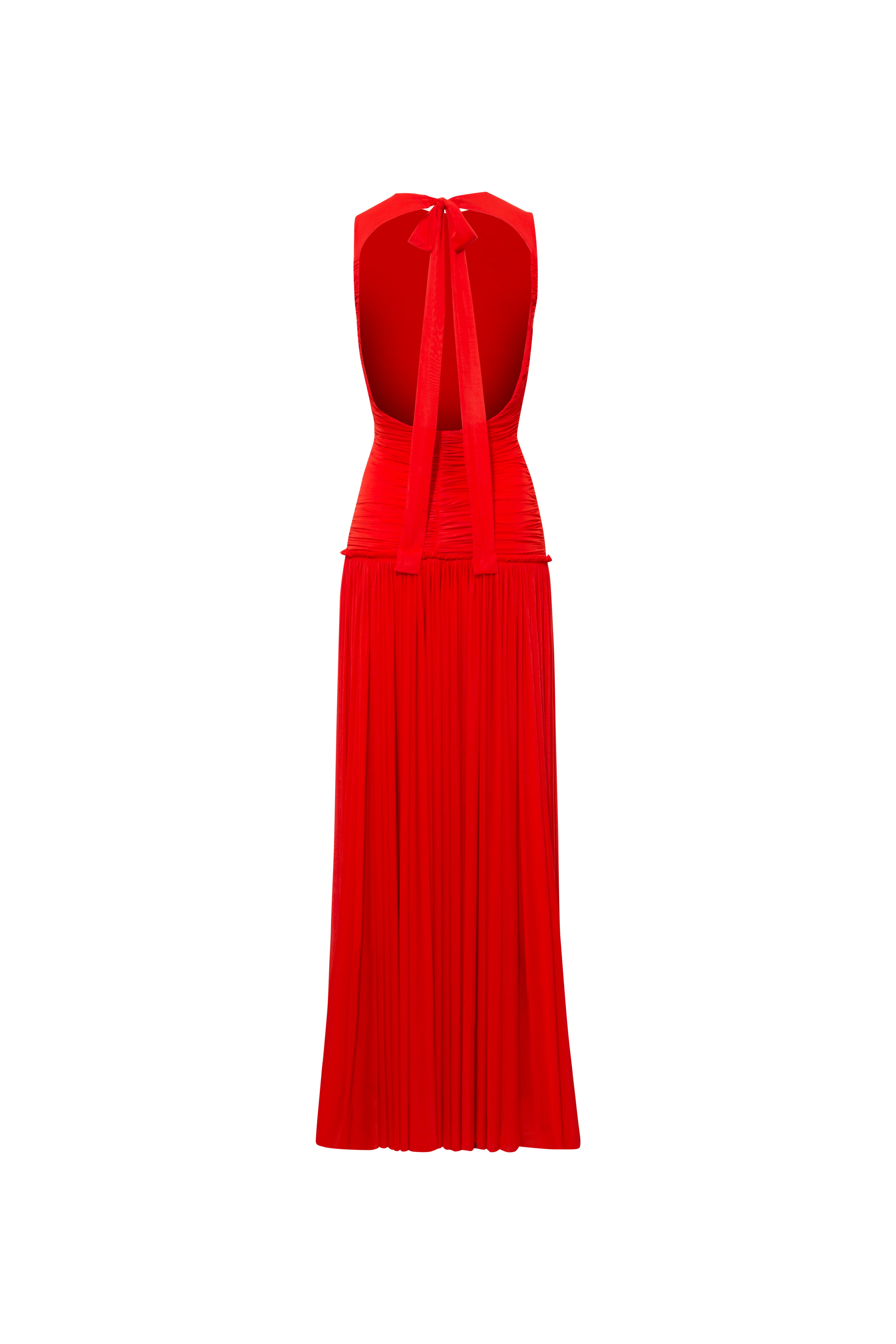 ALINA - Open-back ruched maxi jersey dress Red / M ALINA - Open-back ruched maxi jersey dress Red / M