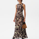 ALINA - Open-back ruched printed mesh maxi dress
