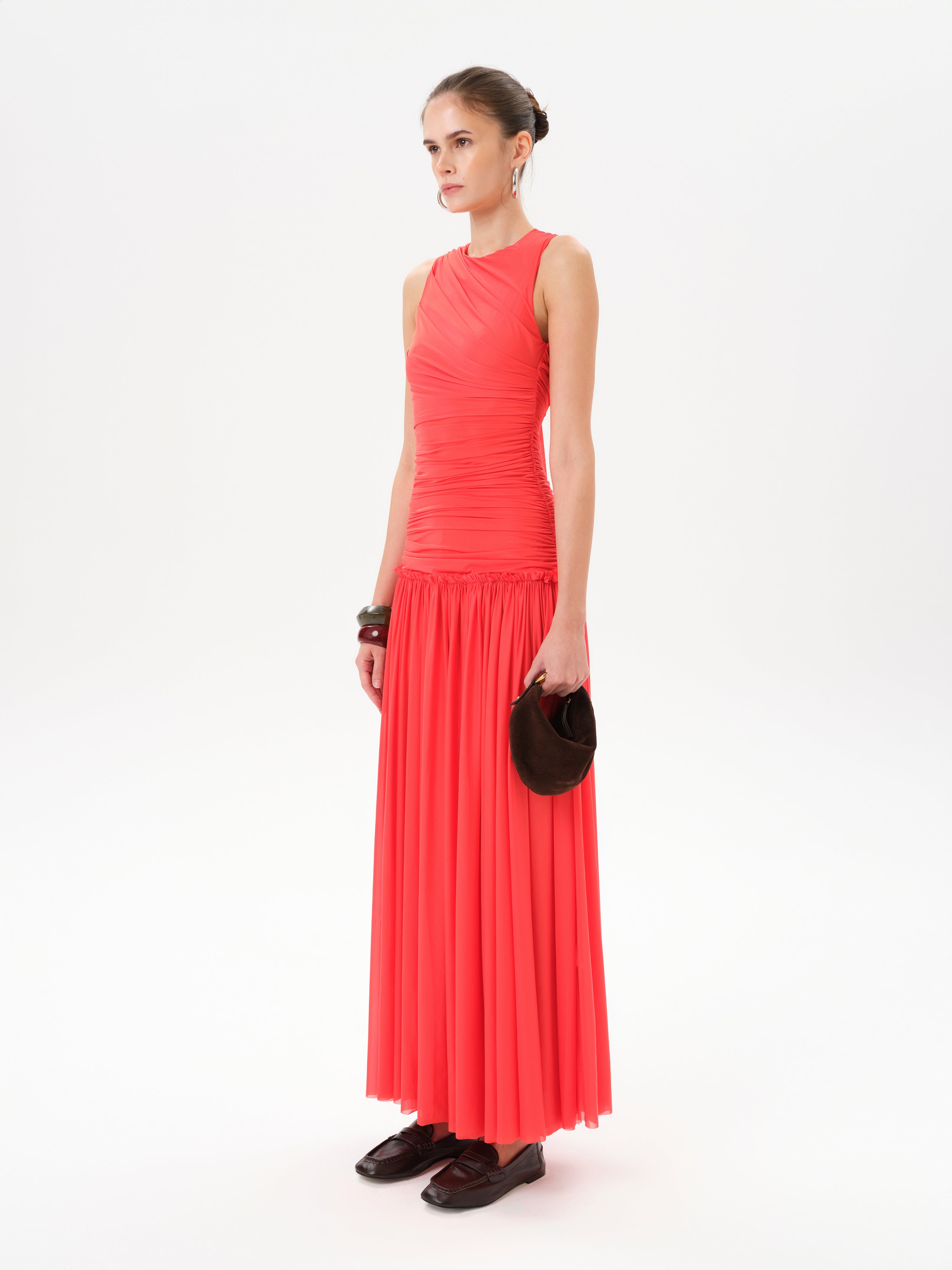 ALINA - Open-back ruched maxi jersey dress Red / M ALINA - Open-back ruched maxi jersey dress Red / M