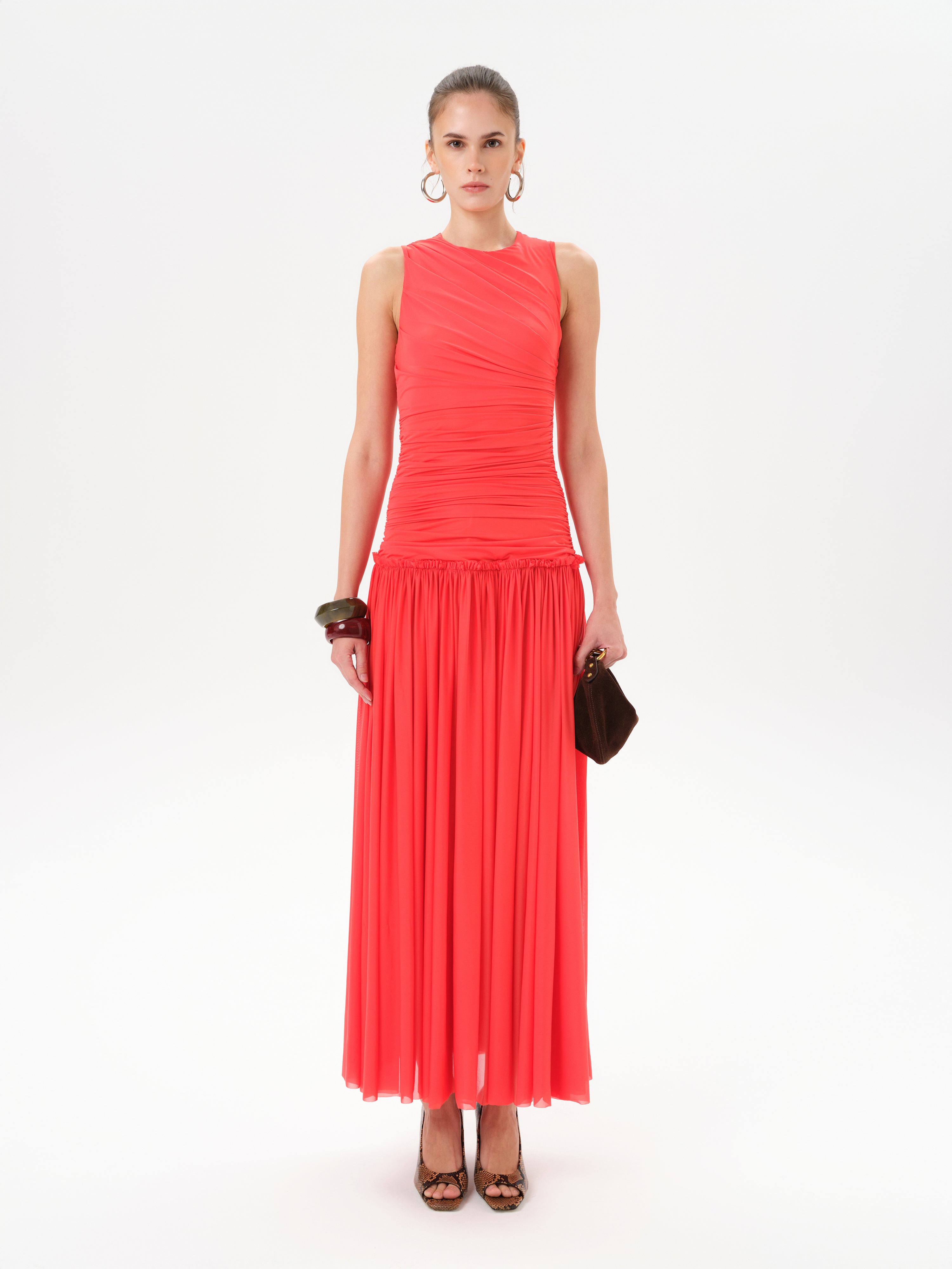 ALINA - Open-back ruched maxi jersey dress