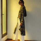ALINDA - Floral print shirt style linen midi dress with contrast fringe trim