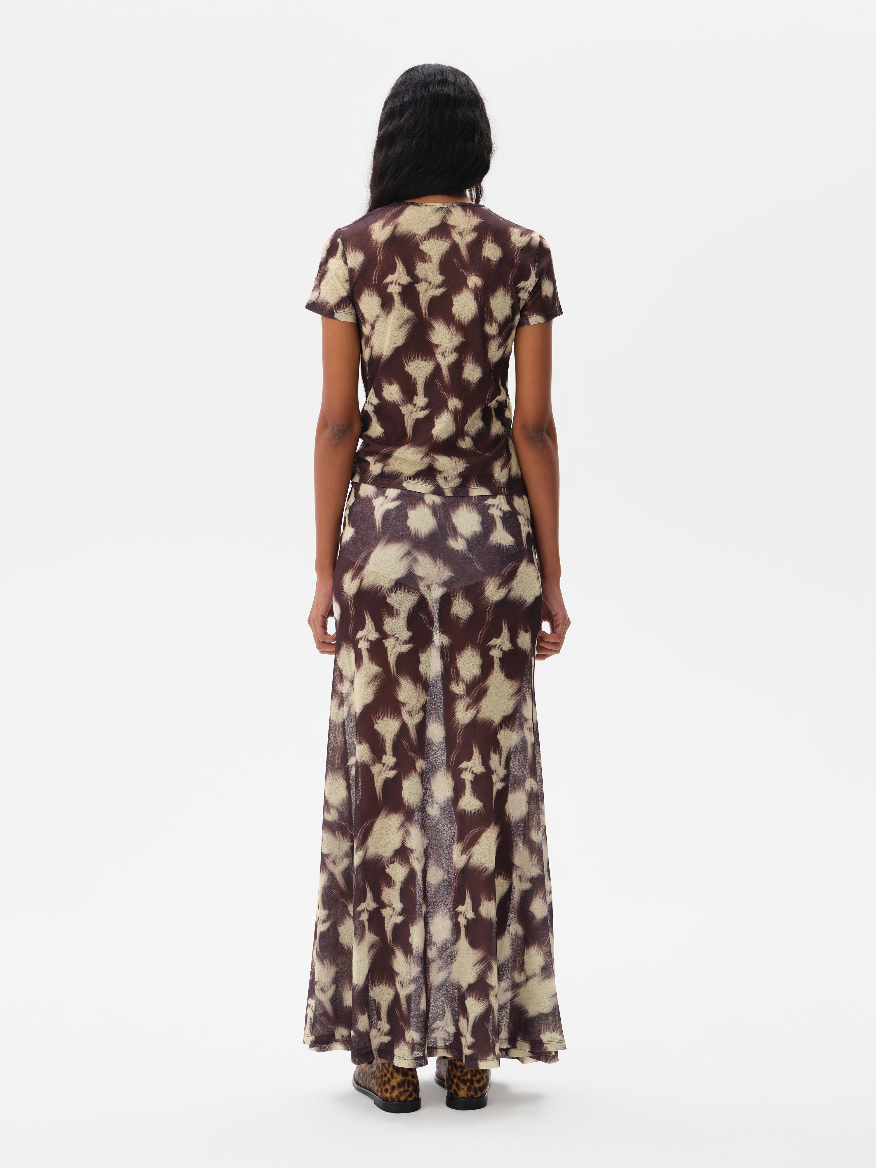 SINY - Printed mesh semi-sheer maxi skirt