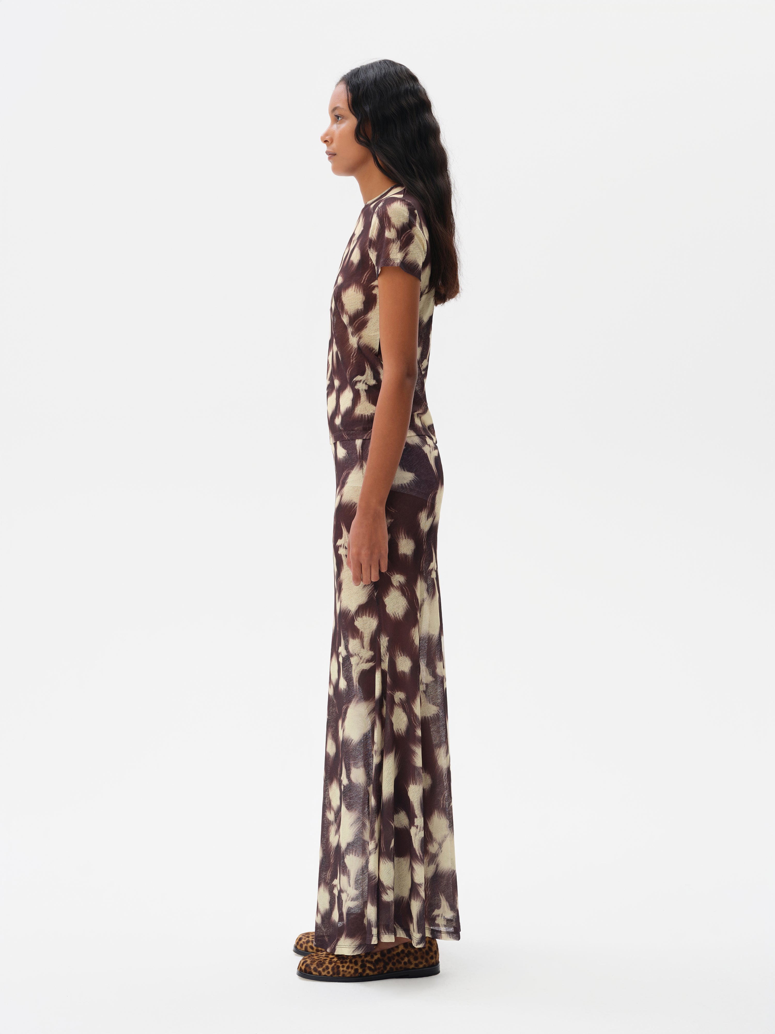 SINY - Printed mesh semi-sheer maxi skirt