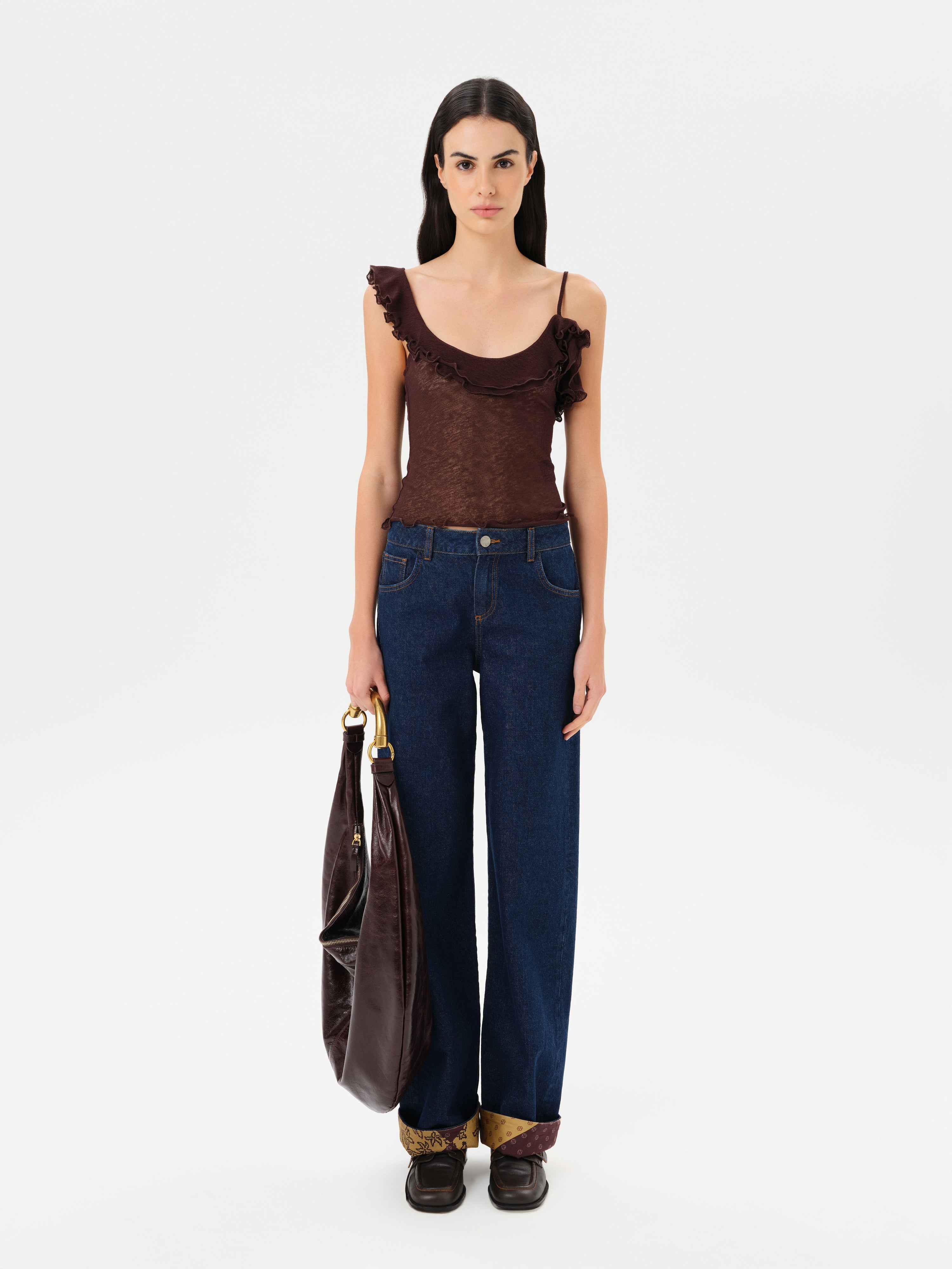 ARLA - Sheer mesh top with ruffle detail