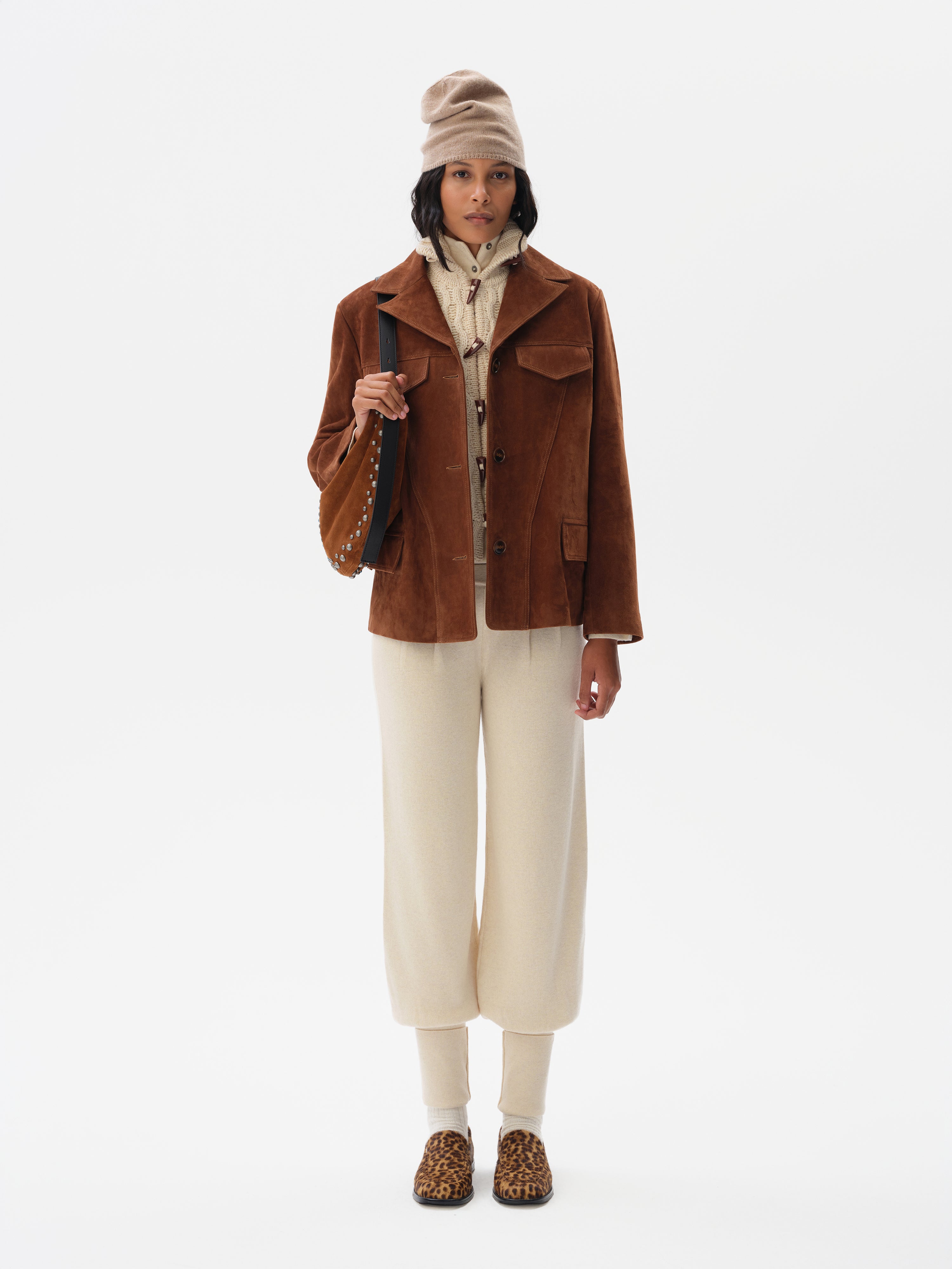 ASEAN - Contrast top-stitched suede leather jacket