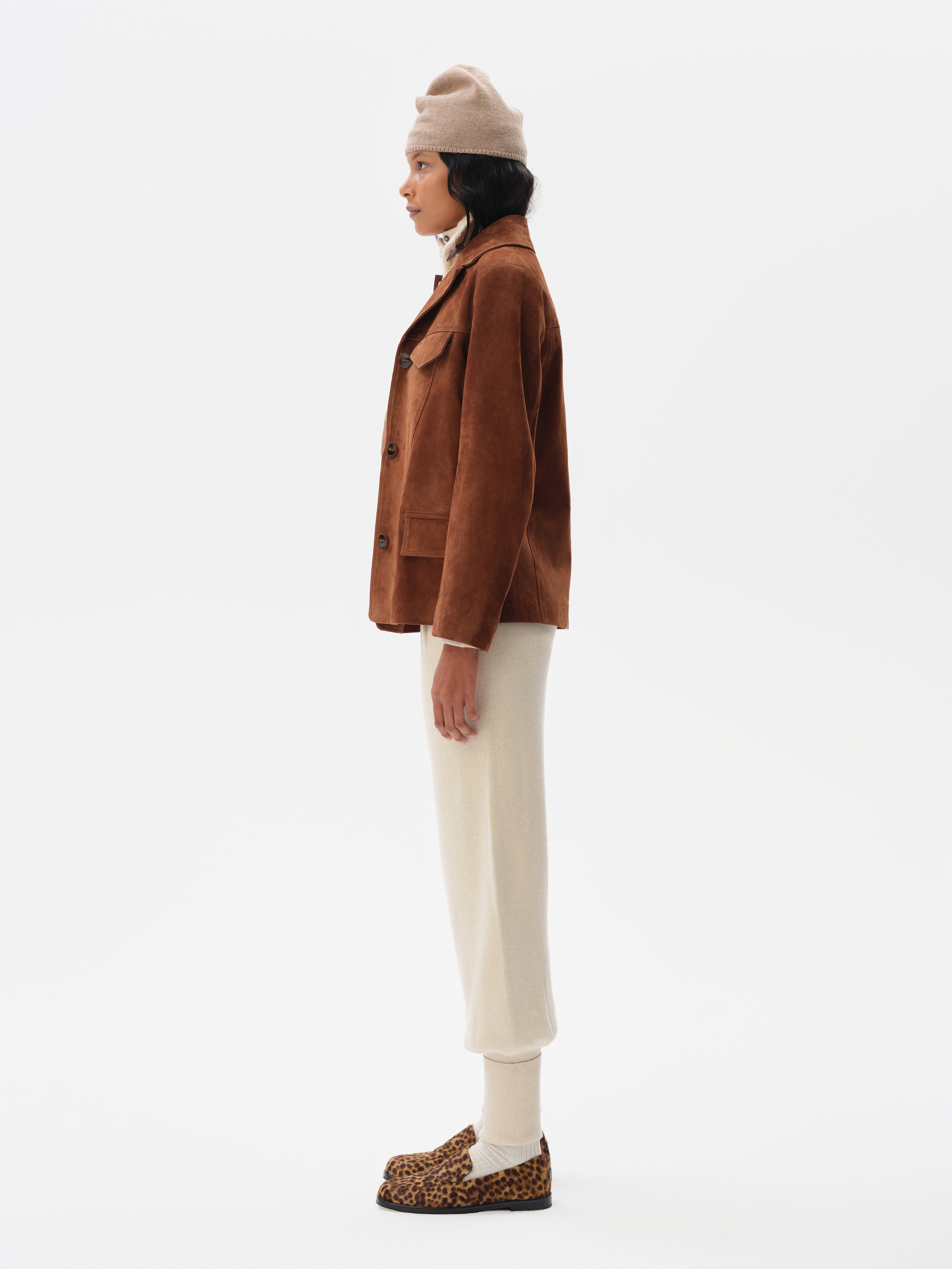 ASEAN - Contrast top-stitched suede leather jacket