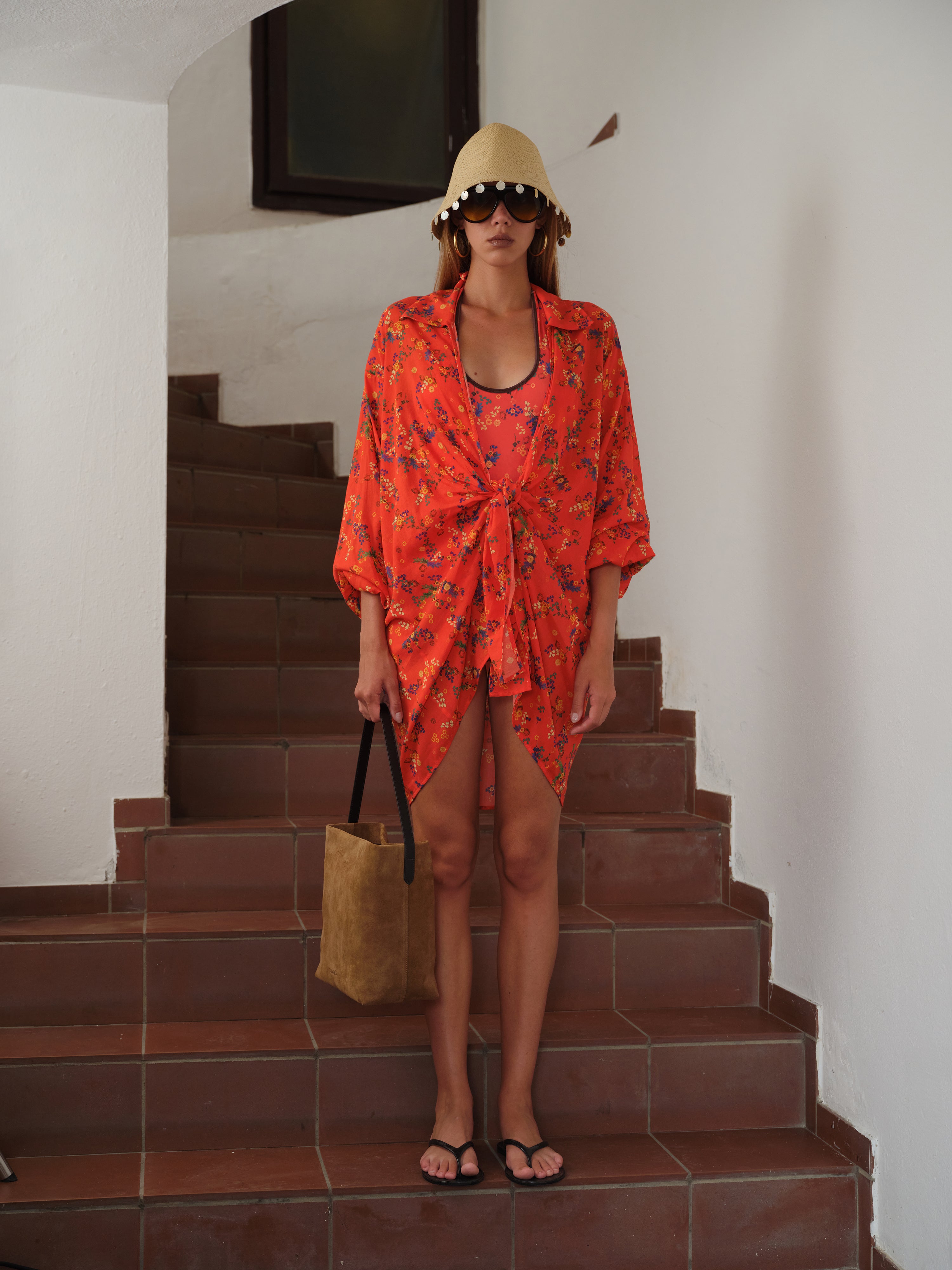BEATRIZ - Floral printed tie-front shirt