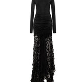 BERN - Tie-front mock neck sequined maxi dress