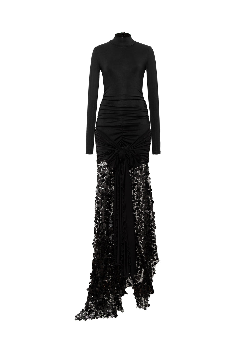 BERN - Tie-front mock neck sequined maxi dress