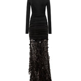 BERN - Tie-front mock neck sequined maxi dress