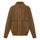 BERNIE - Oversized leather bomber jacket with contast stiching detail