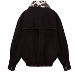 BERNIE - Oversize leather bomber jacket with detachable animal-print shearling collar