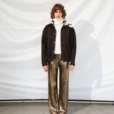 BERNIE - Oversize leather bomber jacket with detachable animal-print shearling collar
