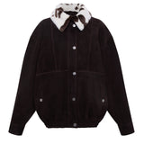 BERNIE - Oversize leather bomber jacket with detachable animal-print shearling collar