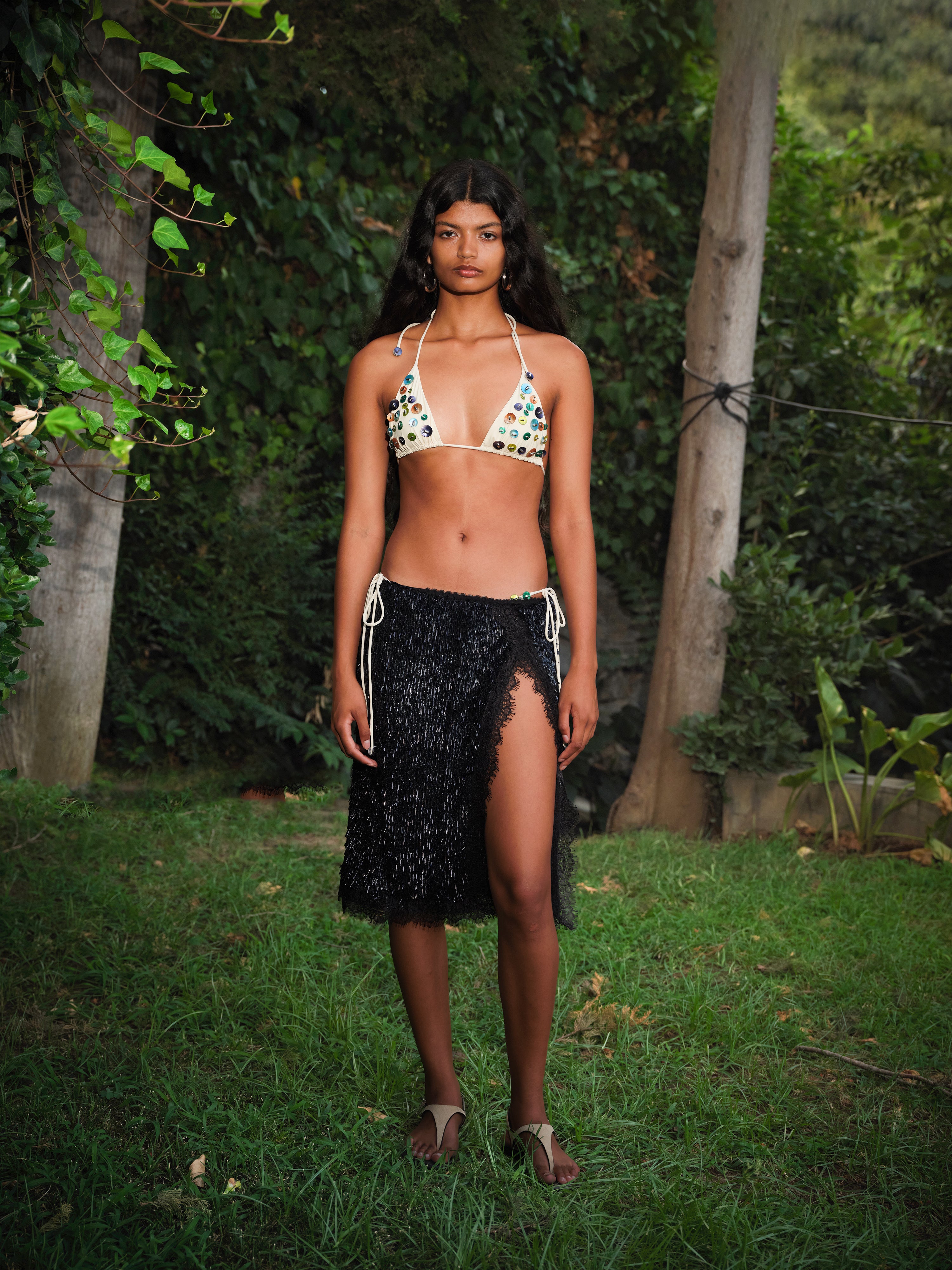 BIANCA - Sequin midi skirt with laced side slit