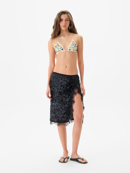 BIANCA - Sequin midi skirt with laced side slit by SIEDRÉS