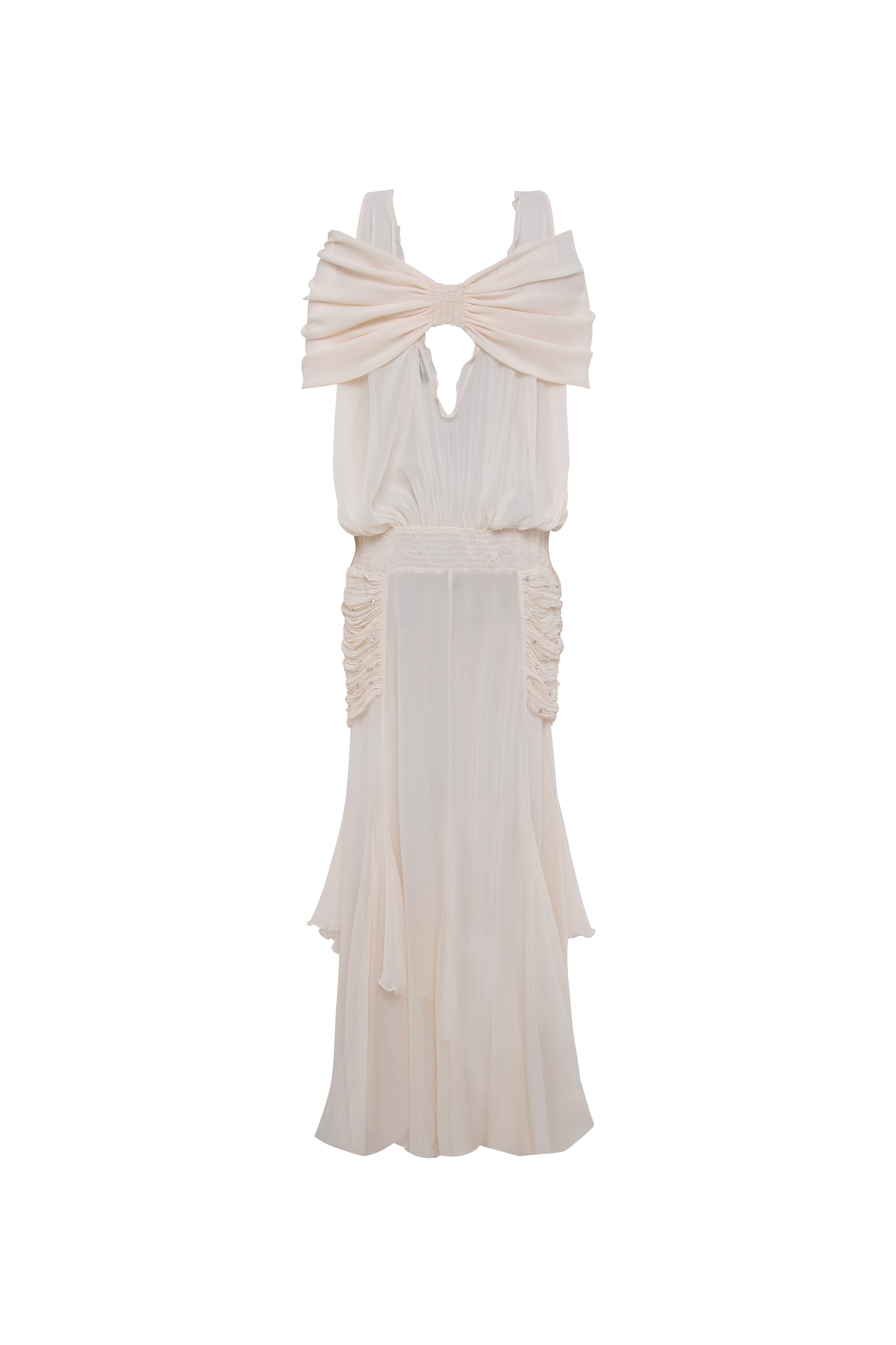 Blair - Chiffon Maxi Dress with Gathered Detailing - Ecru 38 Blair - Chiffon Maxi Dress with Gathered Detailing - Ecru 38
