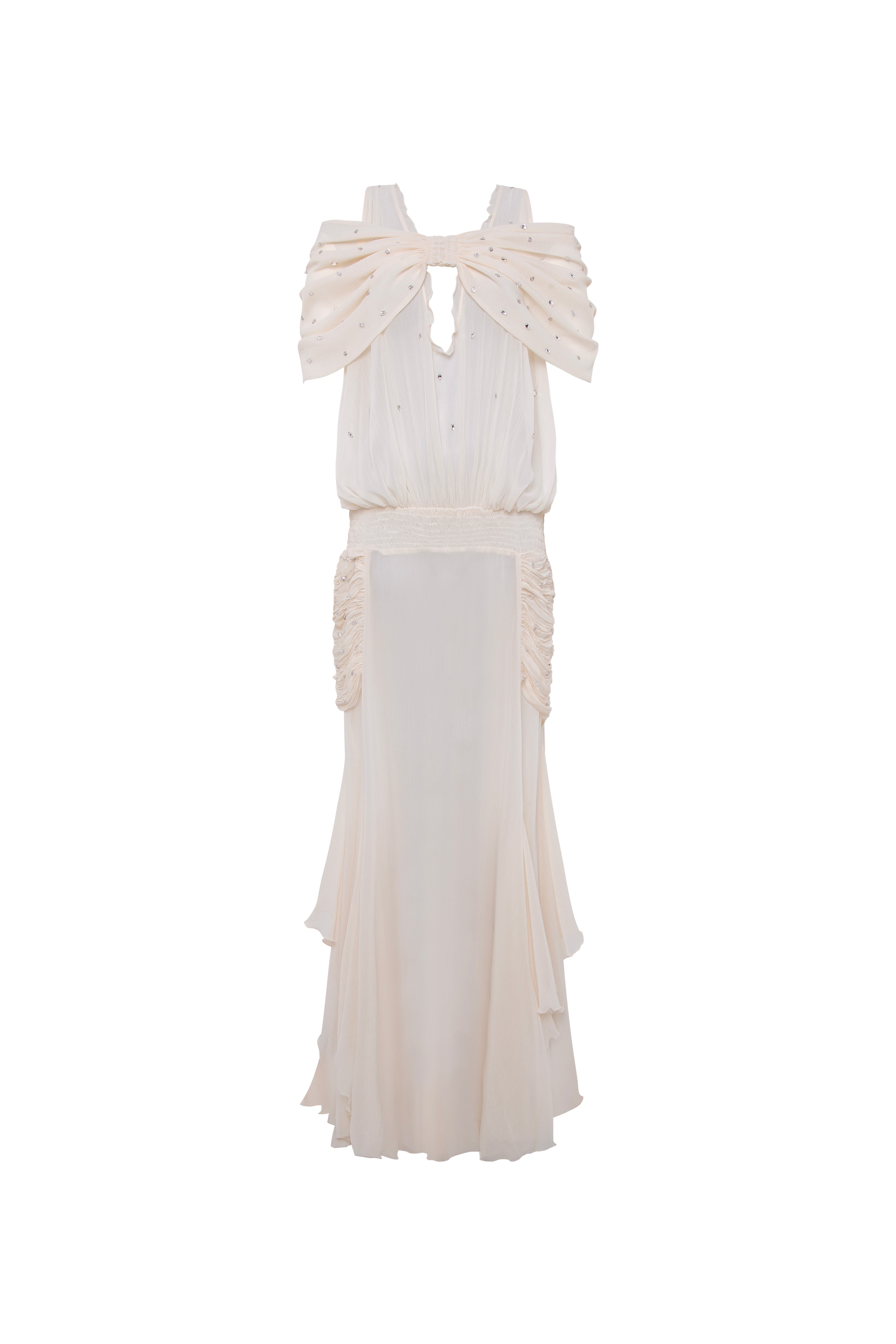 Blair - Chiffon Maxi Dress with Gathered Detailing - Ecru 38 Blair - Chiffon Maxi Dress with Gathered Detailing - Ecru 38