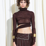 ALBA - Fitted long-sleeve mesh top with side tie detail