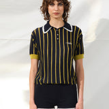 YUAN - Striped knit polo top