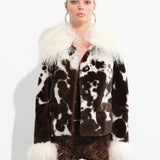 RONCH - Cropped animal print shearling jacket