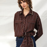 MONINA - Striped long sleeve shirt woth studs