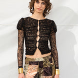 UMA - Semi sheer lace top with front button closure