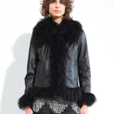 RONCH - Fur trimmed textured leather jacket