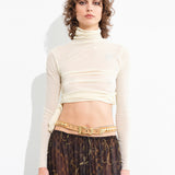 ALBA - Fitted long-sleeve mesh top with side tie detail