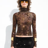 CODY - Printed long sleeve velvet top