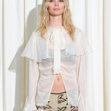 STELLA - Sheer chiffon long-sleeve blouse with  deep V-neck design