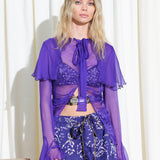 STELLA - Sheer silk long-sleeve blouse with  deep V-neck design