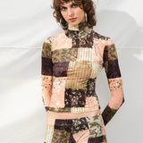 CODY - Patchwork print long sleeve velvet top