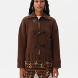 OLLIE - Wool blend cardigan with printed satin lining