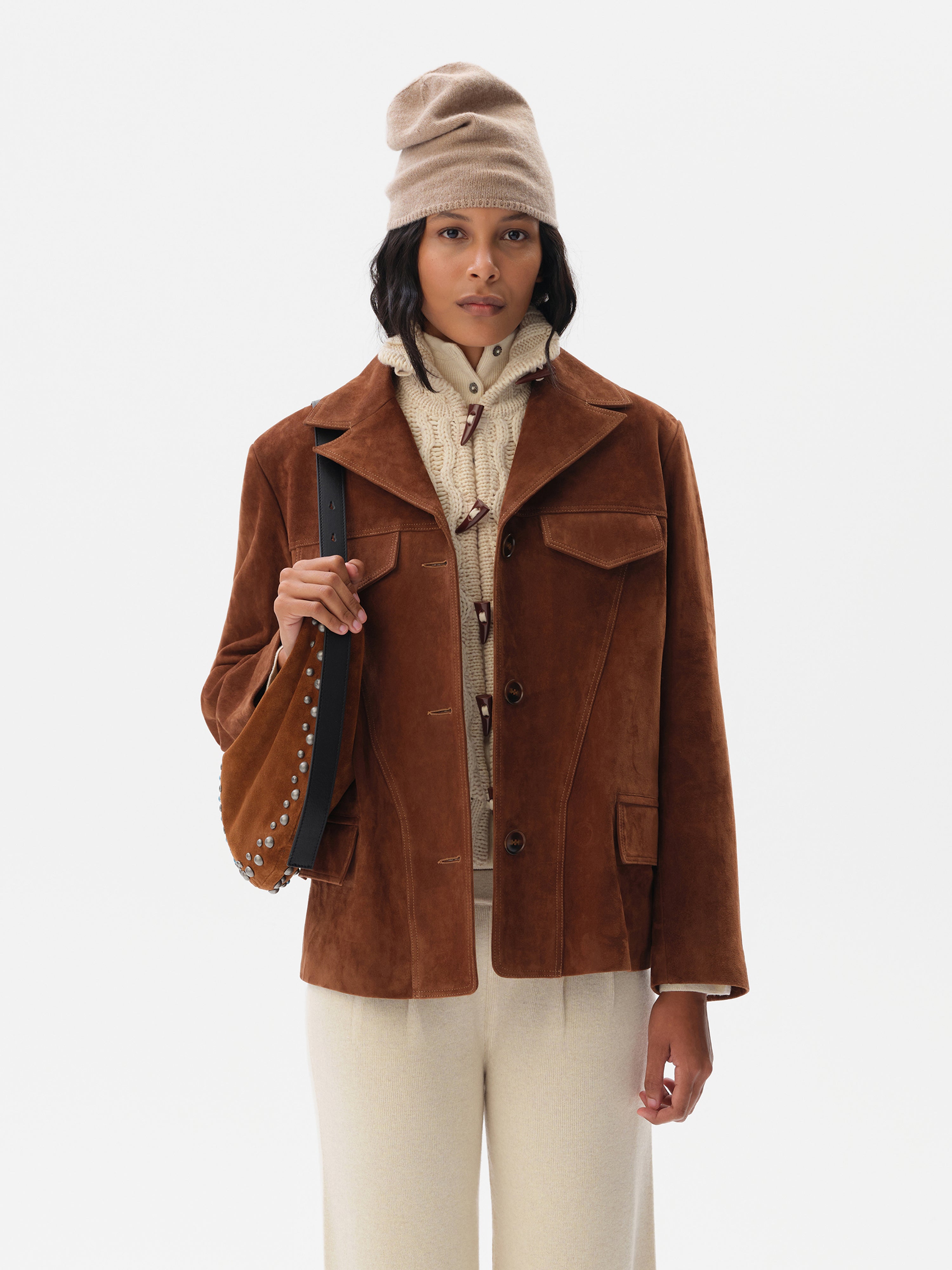 ASEAN - Contrast top-stitched suede leather jacket